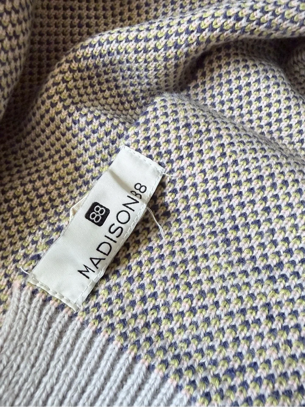 Madison 88 Fair Isle Knit Scarf Gray Navy Lime